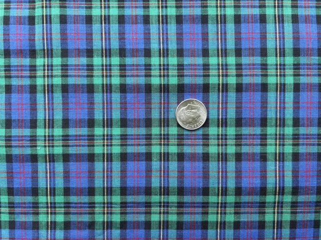 Vintage 1960s cotton Fabric Red Blue Plaid 2/3 Yard X 35.5”