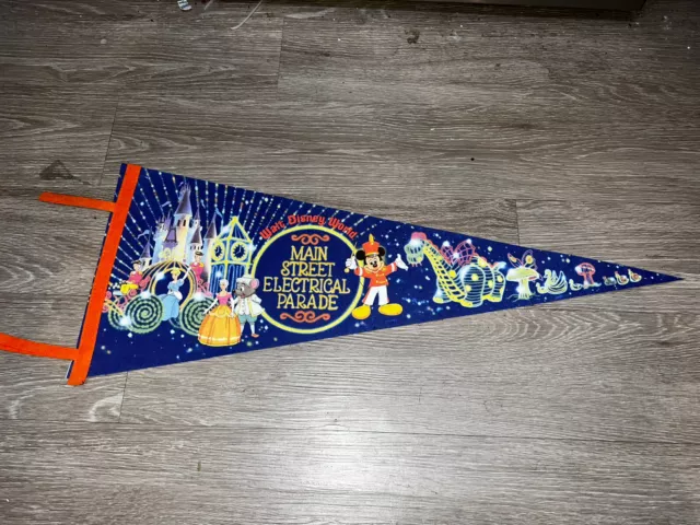 Vintage Disney Disneyland Main Street Electrical Parade Blue Pennant Felt Flag