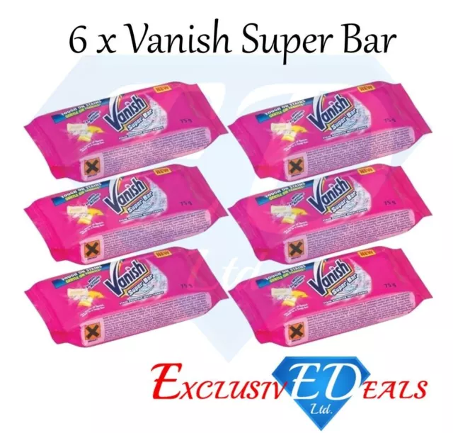 6 x 75g Vanish Super Soap Bar With Enzymatic Action Multi Fabric Stain Remover