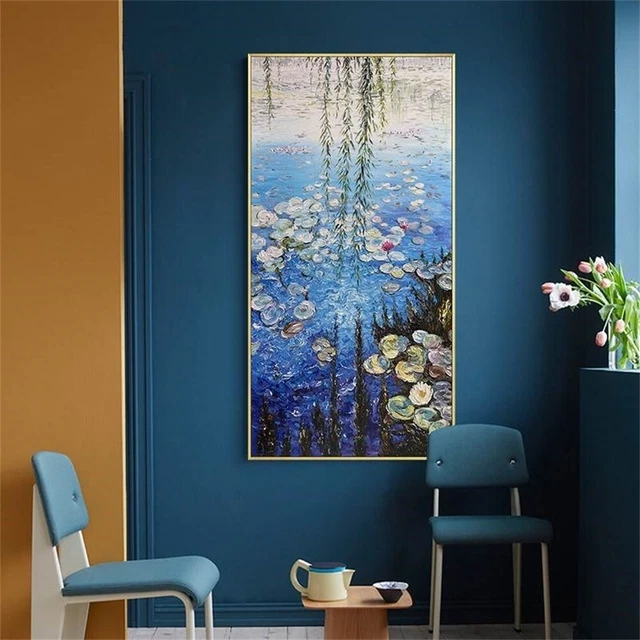 HH720 PURO dipinto a mano stile monet dipinto a olio ninfee 60x120 cm senza cornice