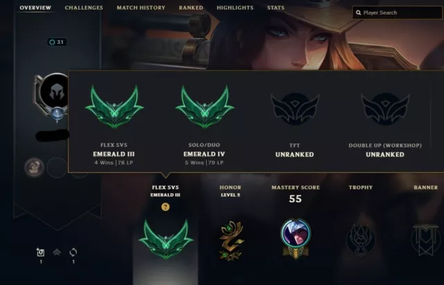 EUW Emerald SoloQ Account, 100% Winrate (SoloQ), Emerald in FlexQ, Hand-Leveled