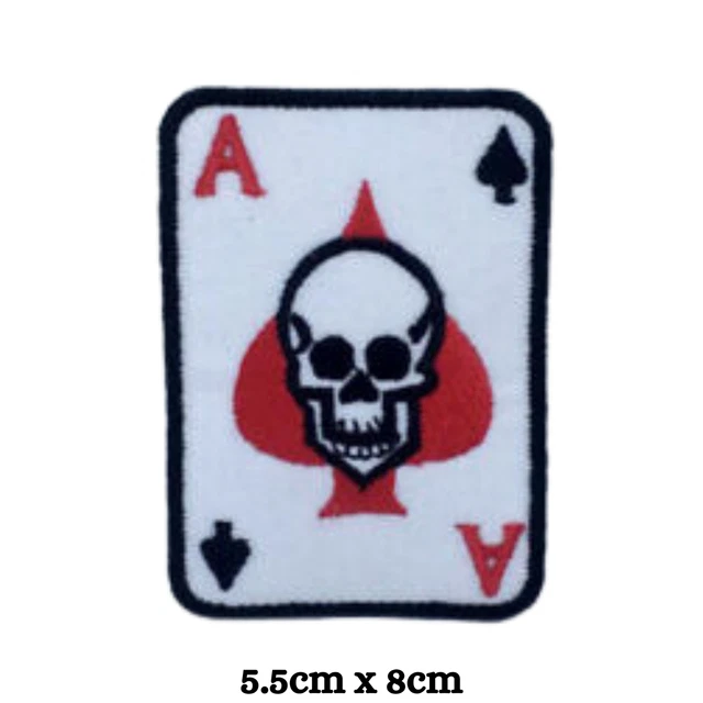 THE ACE OF Spade Skull Card Embroidery Patches Iron On Sew Cloth Jacket