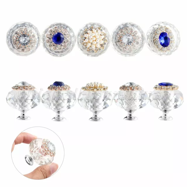 Luxury Diamond Crystal Wardrobe Door Pull Handle Furniture Drawer Cabinet Knob