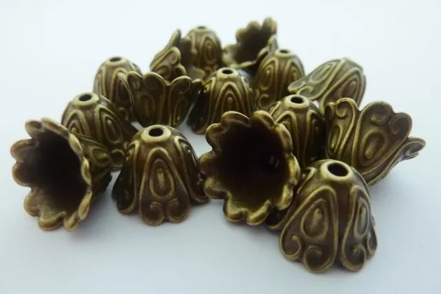 14 pce Antique Bronze Bell Flower Bead Caps 15mm x 11mm Jewellery Making Craft