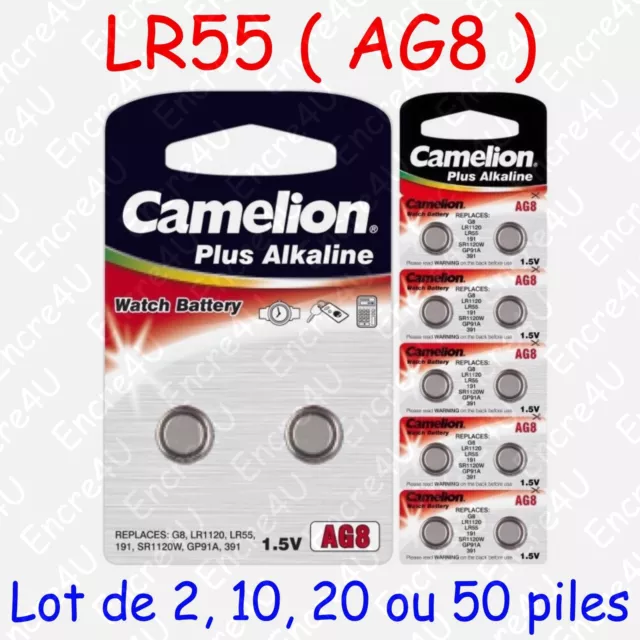 Pile Bouton LR Alcaline 1,5V : AG8 LR55 LR1121 391 ( lot de 2, 10, 20 ou 50 )