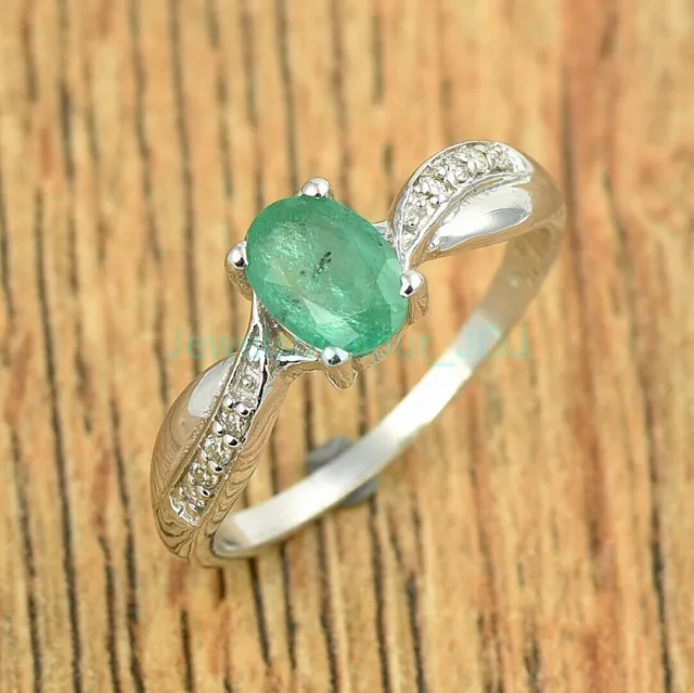 Bague en argent sterling 925 avec diamant émeraude vert naturel pour femme,...