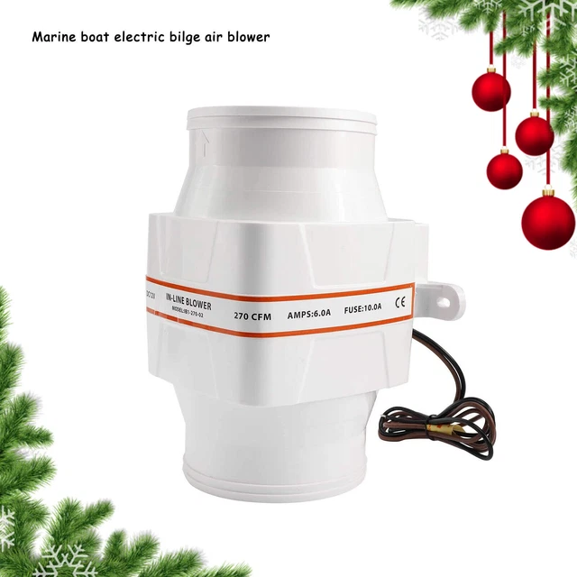 DasMarine in-Line Marine Blower 270 CFM Intake 4" Marine Bilge Air Blower White