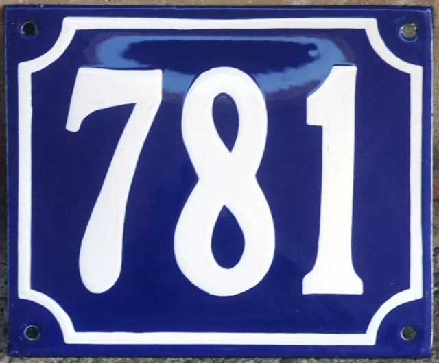 Old blue French house number 781 door gate plate plaque enamel metal sign steel