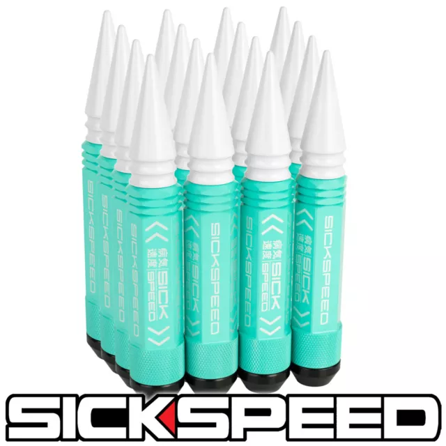 SICKSPEED 16 PC Mint Verde 5 1/2 " Lungo Bianco Spiked Acciaio Manico Dadi