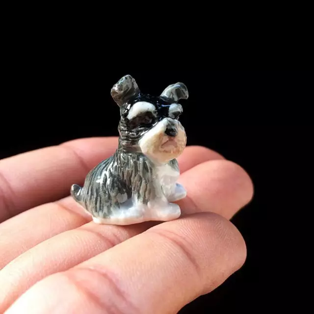 New Puppy Schnauzer Dog Ceramic Figurine Handmade Miniature Collectibles Cute