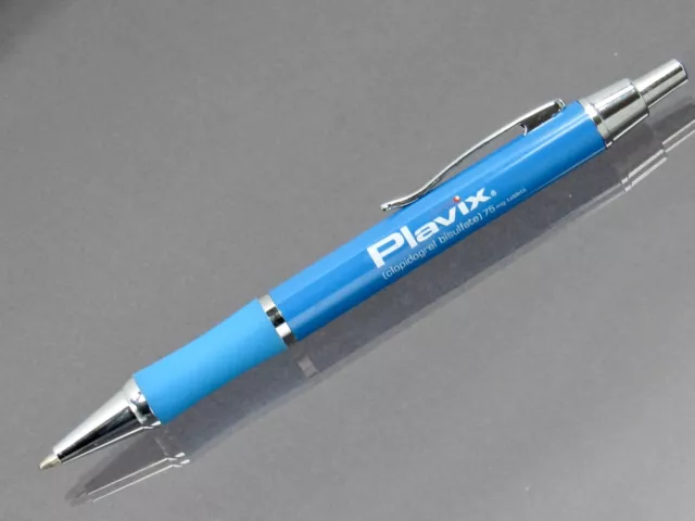 Rare Light Blue Plavix Metal Clad Drug Rep Pharmaceutical Promo Advertising Pen