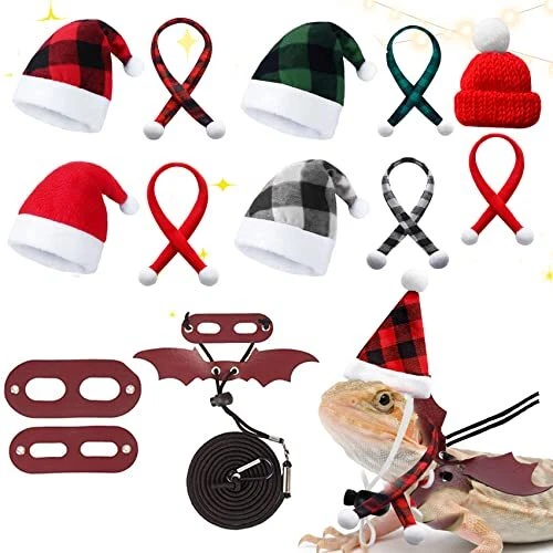 13 Pieces Christmas Bearded Dragon Santa Hat Leash Harness Scarf Set Bearded