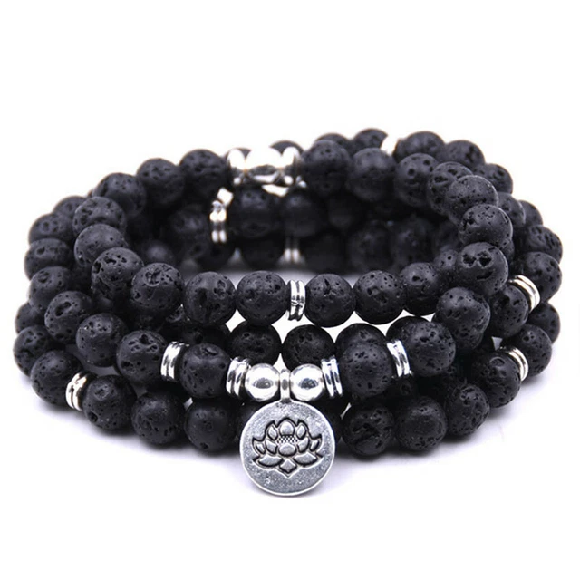 8mm Amazonium bracelet lotus Buddha pendant 108 beads Yoga Unisex Handmade