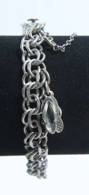 VINTAGE TC DOUBLE Chain Link Bracelet Sterling Silver Slipper Flip Flop ...