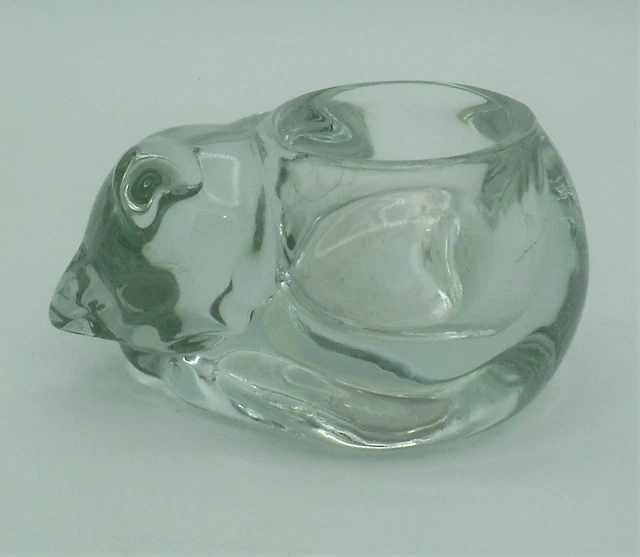 Vintage Sleeping Cat Votive Candle Holder/Paperweight By Indiana Glass Company