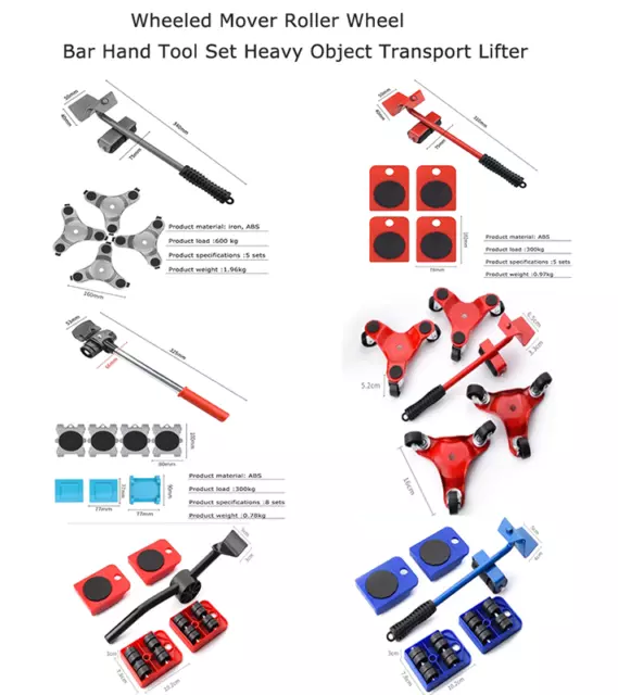 1pcs Wheeled Mover Roller Wheel Bar Hand Tool Set Heavy Object Transport Lifter