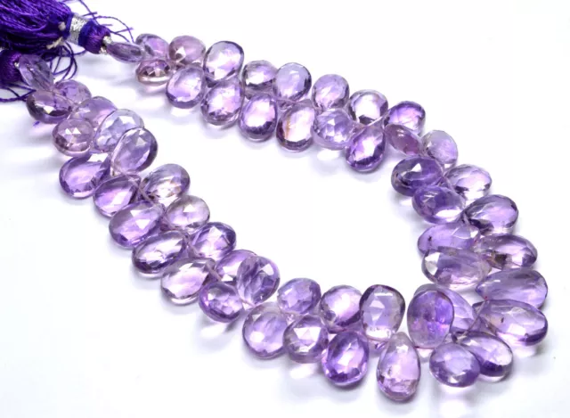 Natural Amethyst Pear Faceted Gems Beads 7x10mm-8x13mm 147 Cts 8" Strand PH-045