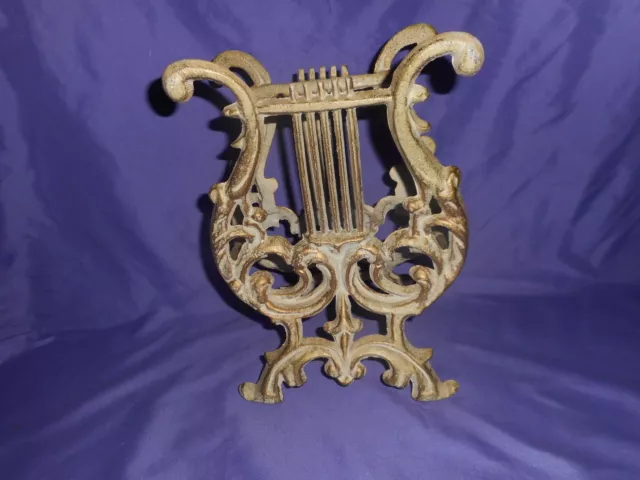 Support De Partition Magazine En Fonte Métal Lyre Harp Vintage Hollywood Regency Glam