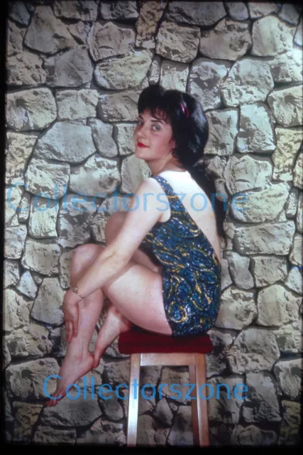 35mm Slide 1970's Glamour  Fashion Portrait shot Woman Swimsuit stool