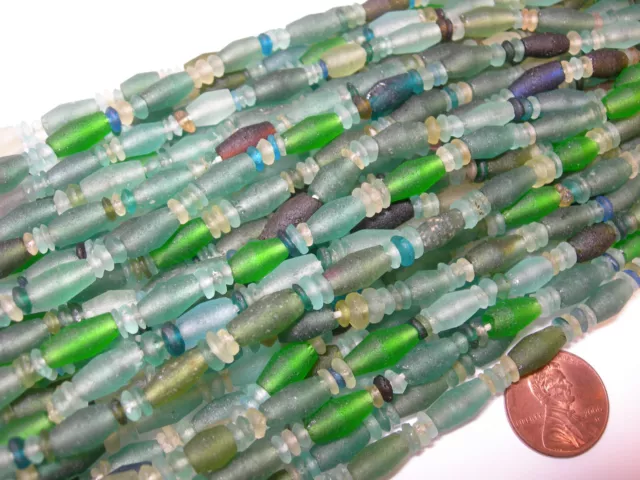 Ancient Roman Glass Tapered Tube Beads 10mm - 12mm,  with spacers 15" strand