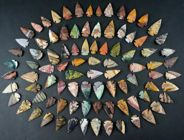 ** 100 Flint ARROWHEAD USA COLLECTION AMAZING COLORS 1"-1.3" Dovetail points **