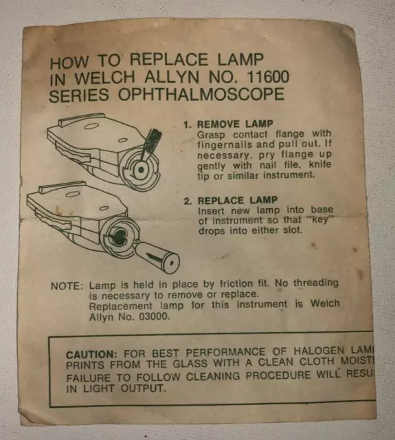 VTG Welch Allyn Otoscope Ophthalmoscope No. 11600 Lamp Replacement Instructions