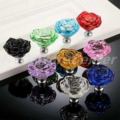 50MM Exquisite Rose Crystal Glass Door Knob Kitchen Drawer Cabinet Handle Pull