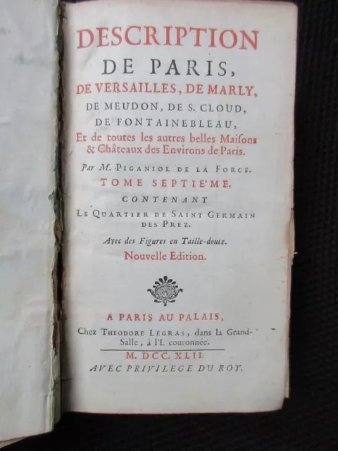 Piganiol Description de Paris Tome 7 St Germain des prez 7 gravures 1742 Legras