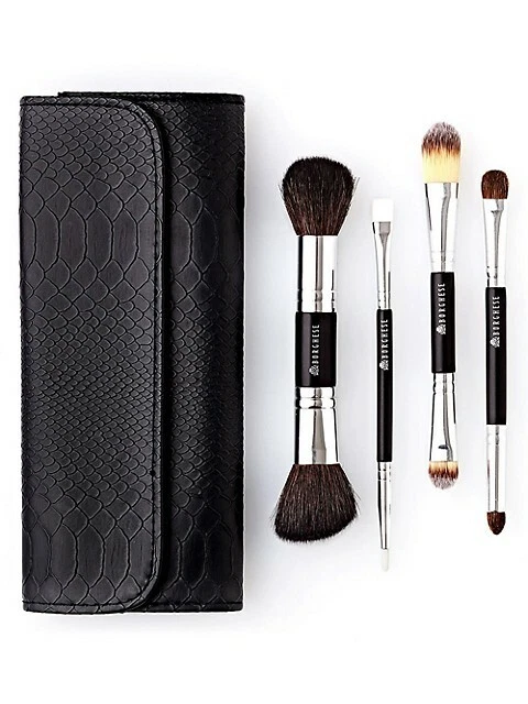 Borghese Double-Ended 4-Piece Brush Set with Cosmetic Bag, Black NEW IN BOX