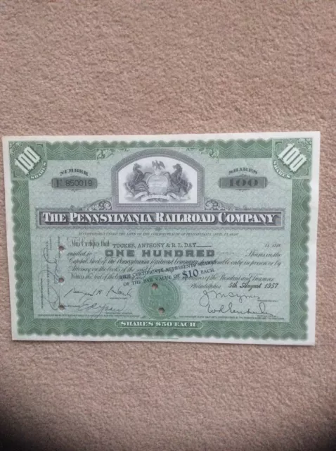 Pennsylvania Railroad Co 1957 100 Shares