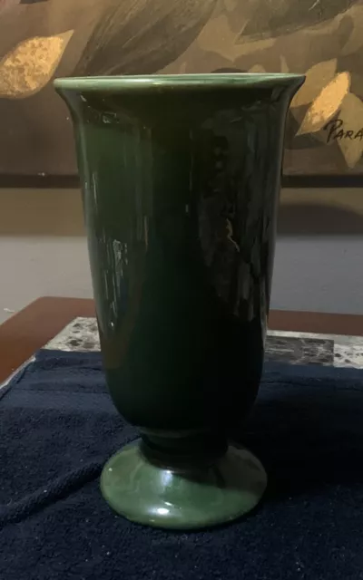Vintage HAEGER Pottery Vase on pedestal Retro Green Glaze Collectible Planter