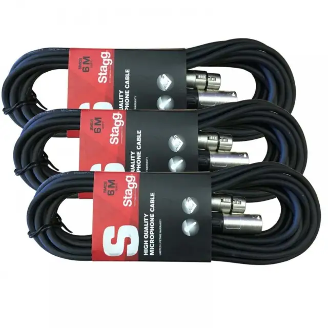 Stagg/Stagecore 3 x 6M schwarz XLR Stecker auf Buchse Mikrofon Blei & Audiokabel Pack