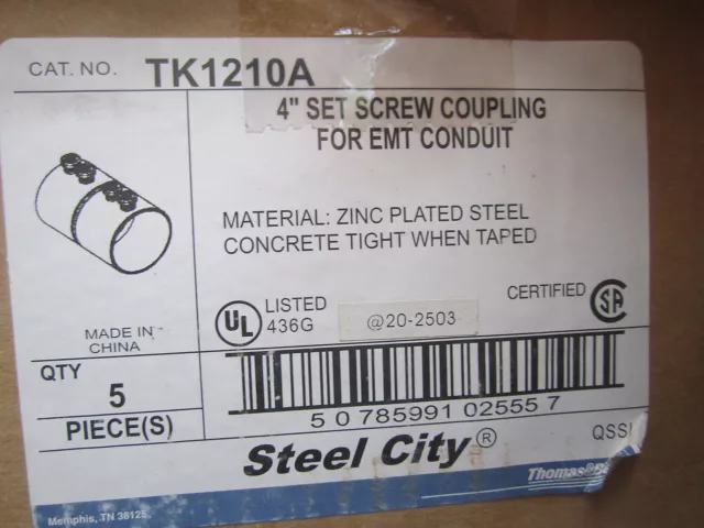 Thomas & Betts NIB TK1210A 4" Screw Type Coupling for Emt Conduit Box of 5