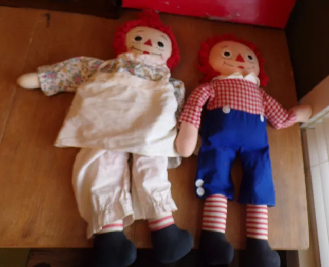 Pair Vtg Red Haired Unbranded Knickerbocker Raggedy Ann/Knickerbocker Andy Dolls