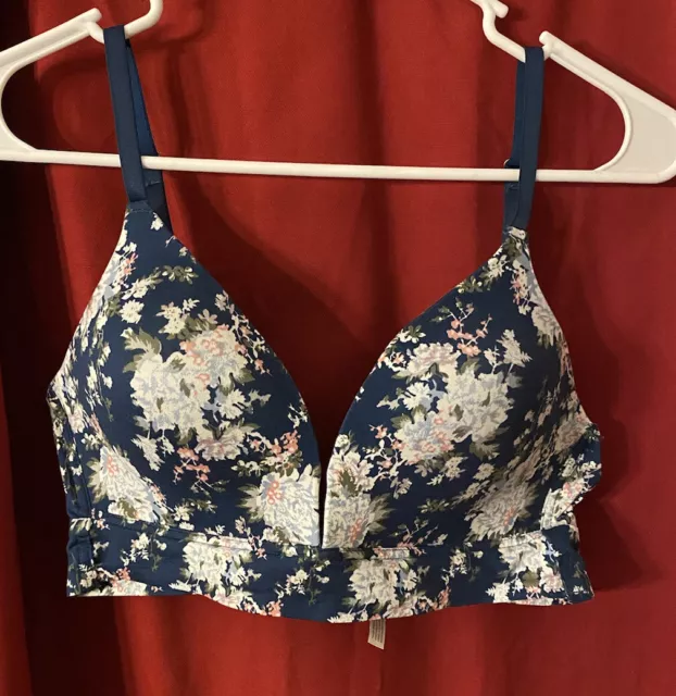 Lucky Brand Bra Womens 36C Full Coverage Lined T-Shirt Wireless BlueFloral Print