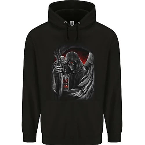 Grim Reaper Biker Gothic Heavy Metal Skull Childrens Kids Hoodie