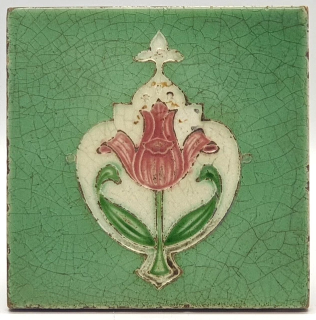 Antique Fireplace Tile Moulded Majolica Lea & Bolton C1905