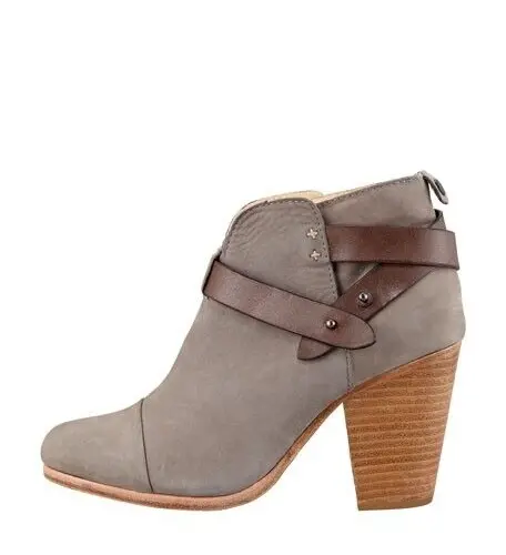 rag & bone Harrow Gray Nubuck Leather Belted Ankle Boots Women's Size 39 US 9