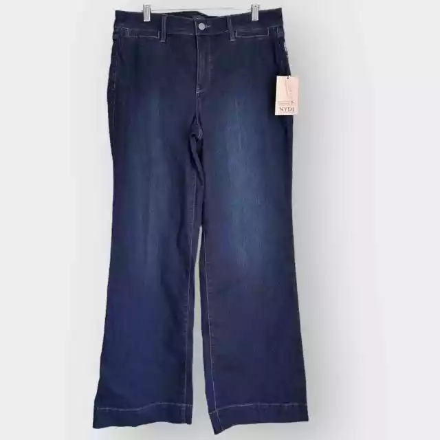 NYDJ Teresa Jeans 12 NWT Blue Dark Wash Wide Leg High Rise HR Trouser Womens