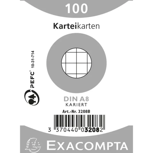 Exacompta 48x Karteikarten A8 kariert, 100 Stück eingeschweißt - Weiß - 3208B