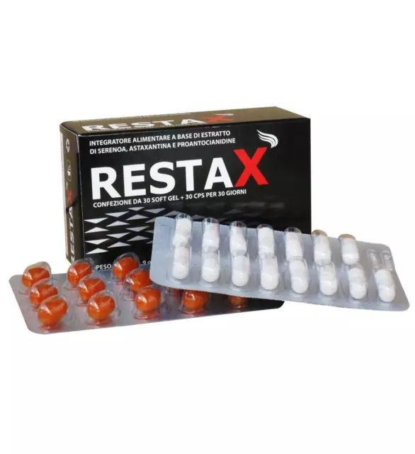 3 CONFEZIONI RESTAX softgel+cps Serenoa Repens olio ed Alopecia maschile