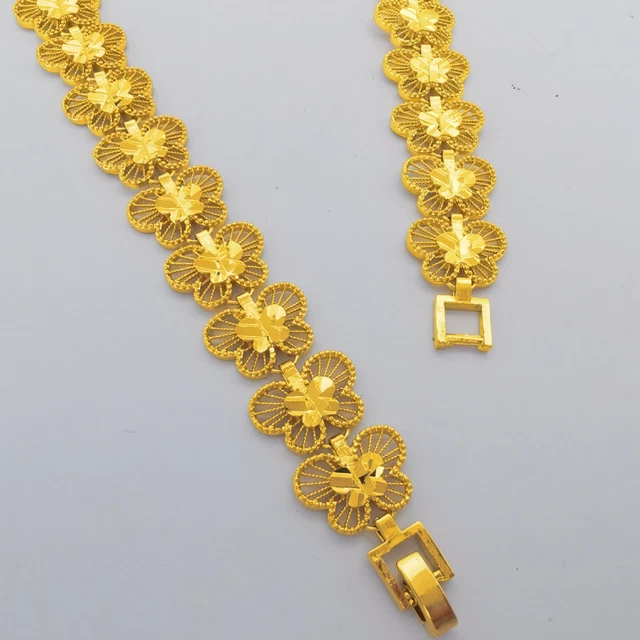 Lady's butterfly 23K 24K THAI BAHT YELLOW GOLD GP Charm Bracelet