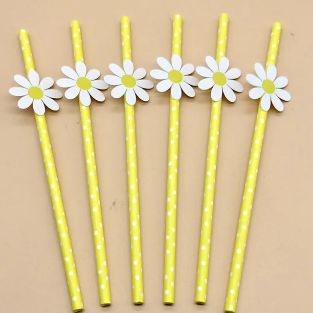 20pcs Daisy Flower Paper Straws Disposable Drinking Straw for Birthday Party CH