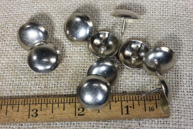 10 old Nickel on Solid BRASS TACKS 7/8” round head vintage 1957 furniture feet