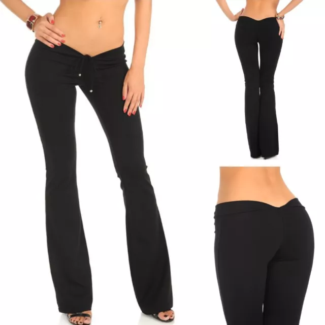 Sexy Donna Svasato Pantaloni Slim Bell Fondo Elastico Aderente Vita Bassa