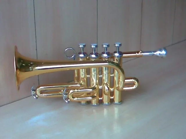 Brand New Bb/A PICCOLO TRUMPET GOLDEN BRASS Finish WITH FREE HARD CASE 2