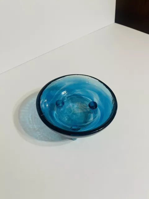 Cobalt Blue Recycled Glass Hand Made Footed Bowl Mexico 5 3/4" across