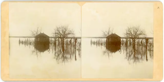 Stereo, France, Beaune, inondations de 1910 Vintage stereo card -  Tirage albu
