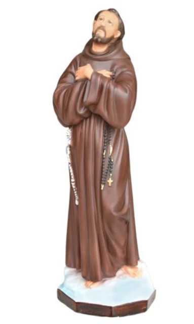Statua San Francesco D'Assisi Con Uccellino - Dipinta A Mano, 30cm Per Decorazione O Devozione - Foto 3
