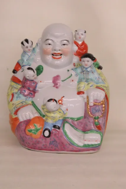 Ceramic Chinese Laughing Buddha with Five Children Large Statue Figurine 3563B